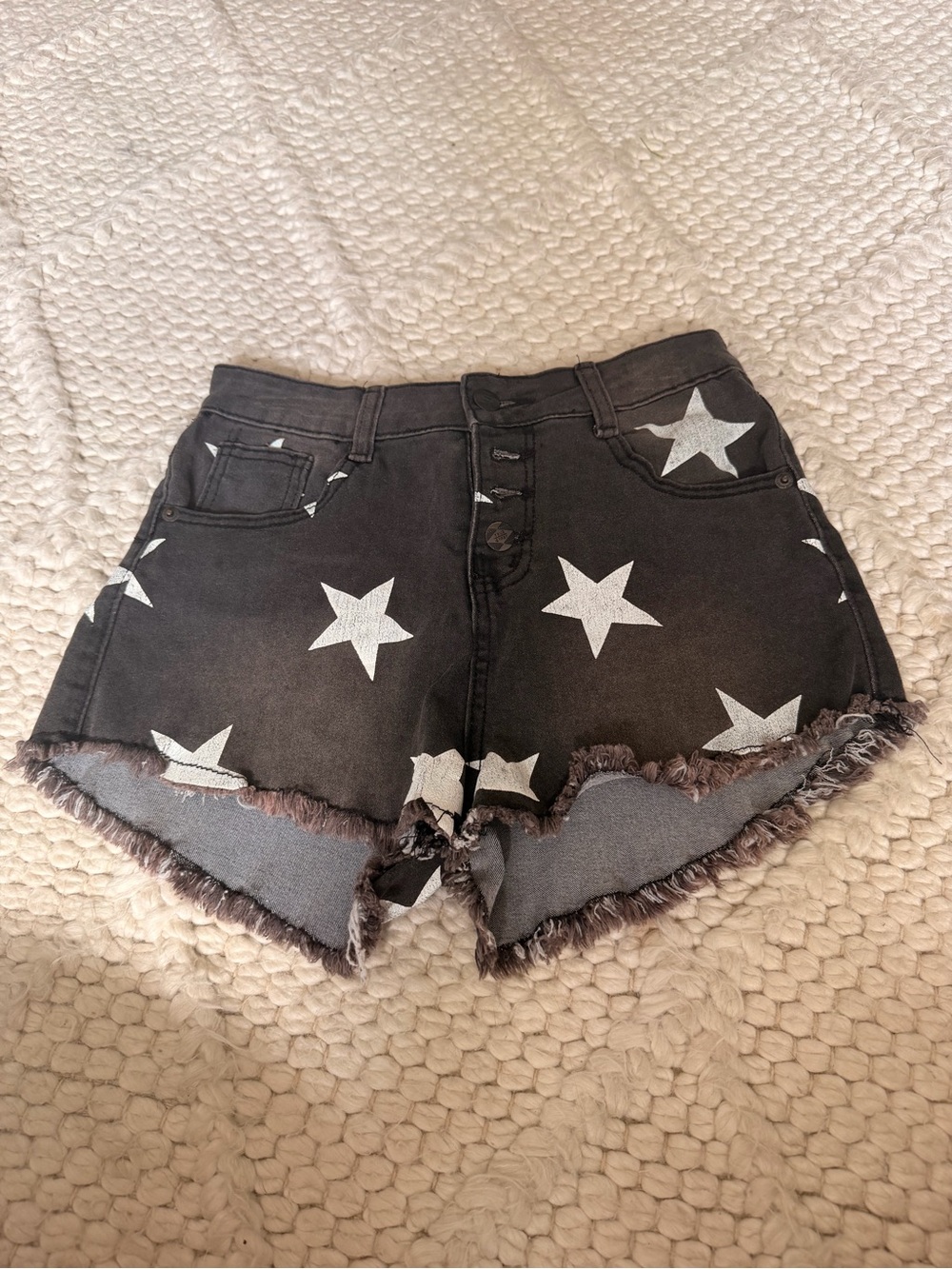 Black Star-Print High-Rise Denim Shorts